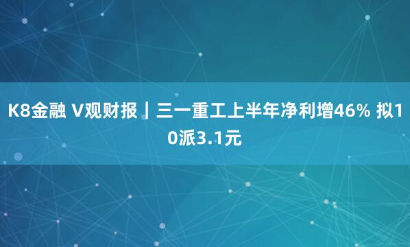 K8金融 V观财报｜三一重工上半年净利增46% 拟10派3.1元